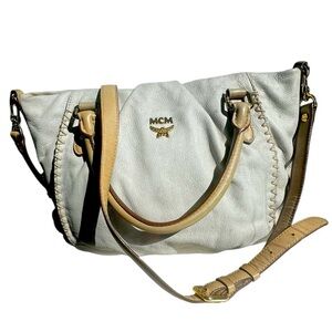 EUC MCM White and Tan Shoulder Bag